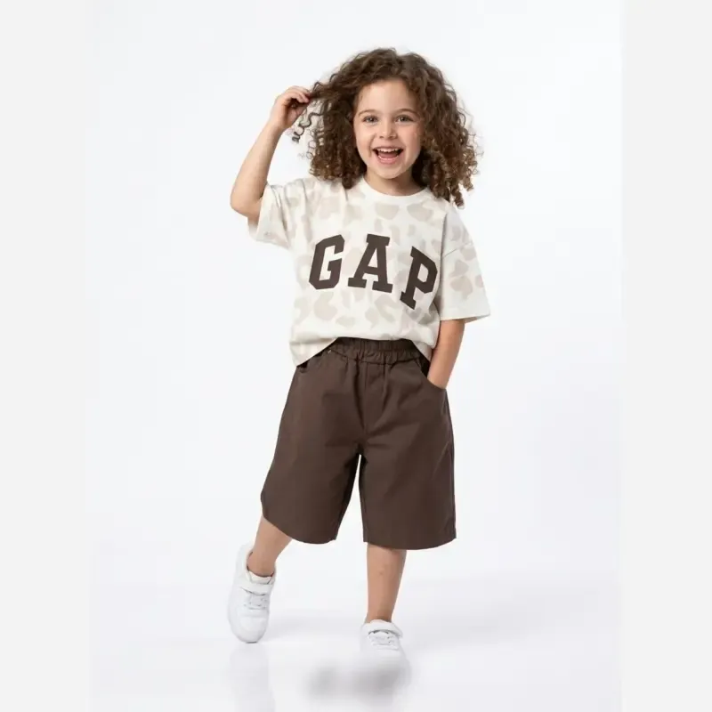ست تیشرت و شلوارک دخترانه GAP نخ پنبه و کتان مناسب 2 تا 8 سال