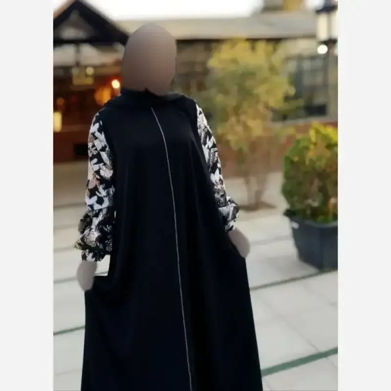 مانتو عبایی مشکی طرح مهلا جنس کرپ الیزه نخ توییست آستین آستر دار سایز بزرگ