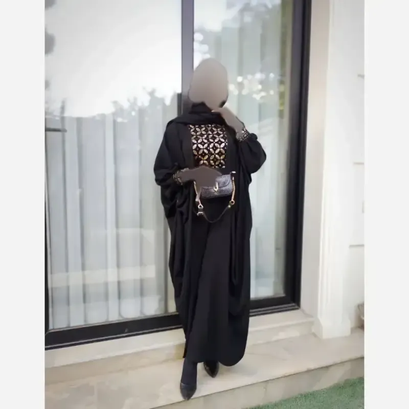 عبا مشکی طرح محیا با خرجکار سوزن دوزی هندی کرپ الیزه