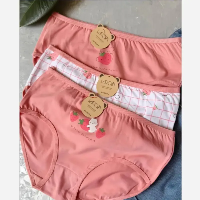 پک 3 عددی شورت نخ پنبه زنانه و دخترانه طرح توت فرنگی صورتی سایز XL