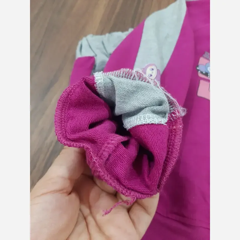 ست کراپ و شلوار بگ طرح لبوبو پنبه ملانژ پشت دورس سایز 1 و 2
