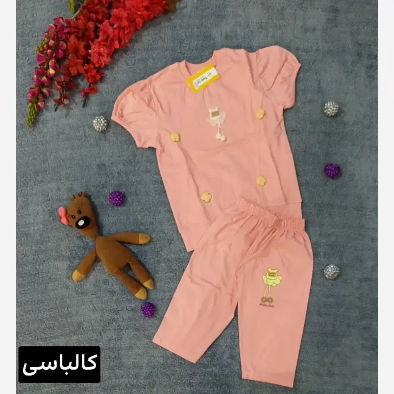 ست تیشرت شلوارک بچگانه نخ پنبه طرح عروسکی نازنین