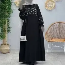 عبا گلدوزی پاپیونی الیزه مشکی مناسب شیردهی