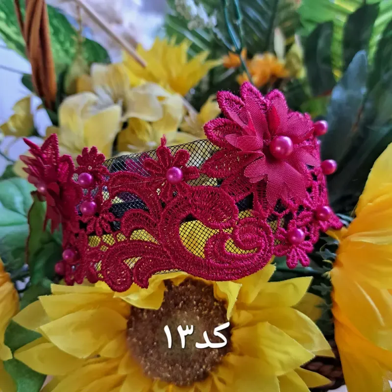 تل گیپور مجلسی گل سه بعدی زنانه رنگ سفید کرم بادمجانی زرشکی