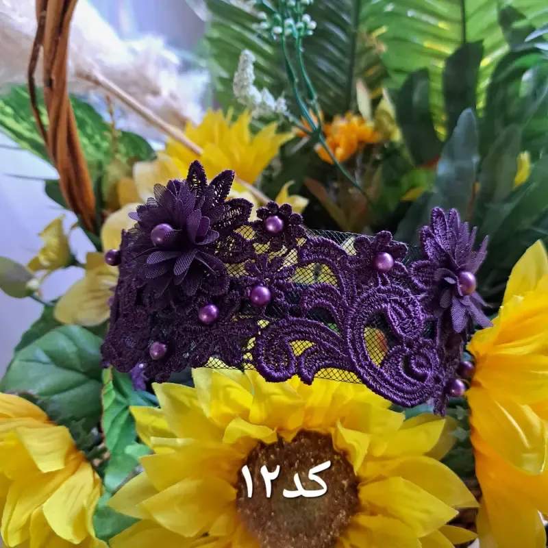 تل گیپور مجلسی گل سه بعدی زنانه رنگ سفید کرم بادمجانی زرشکی