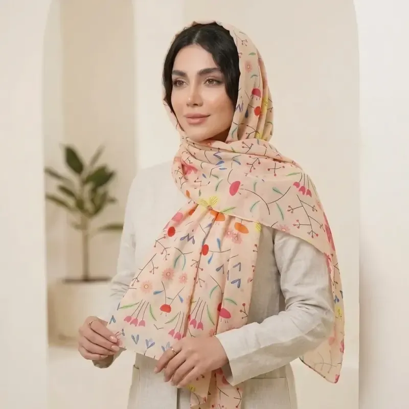 شال دخترانه نخی درجه یک کندیس قواره دار دور دوخت