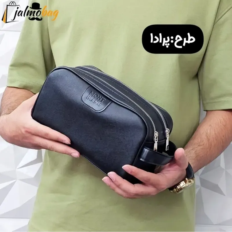 کیف دستی مردانه اسپرت طرحدار چرم صنعتی دو خانه بند دستی