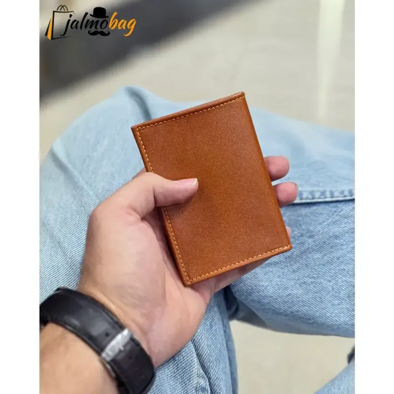 جاکارتی چرم طبیعی گاوی مدل برگی دارای 4 جای کارت