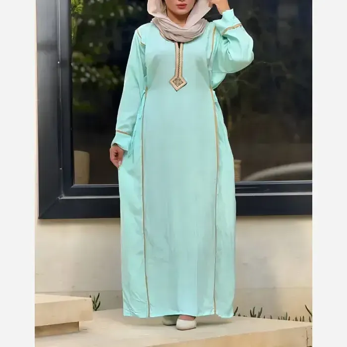 پیراهن نخی یال یقه گلدوزی تک رنگ فری سایز سایز 40 تا 52