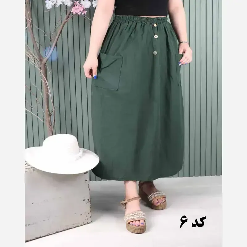 دامن لینن دو جیب فری سایز خنک تابستانی