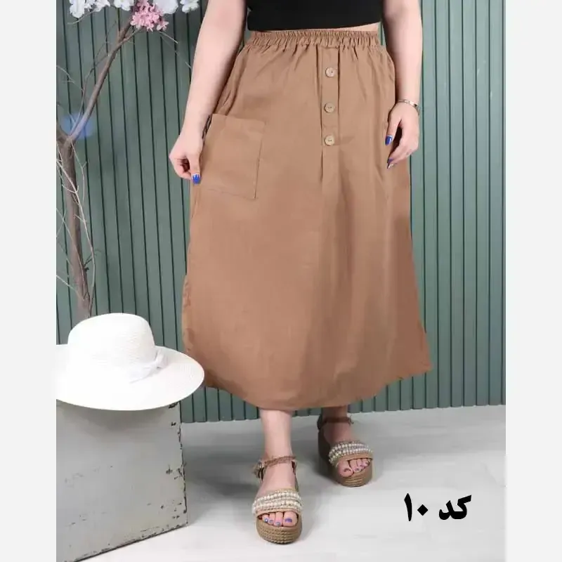 دامن لینن دو جیب فری سایز خنک تابستانی