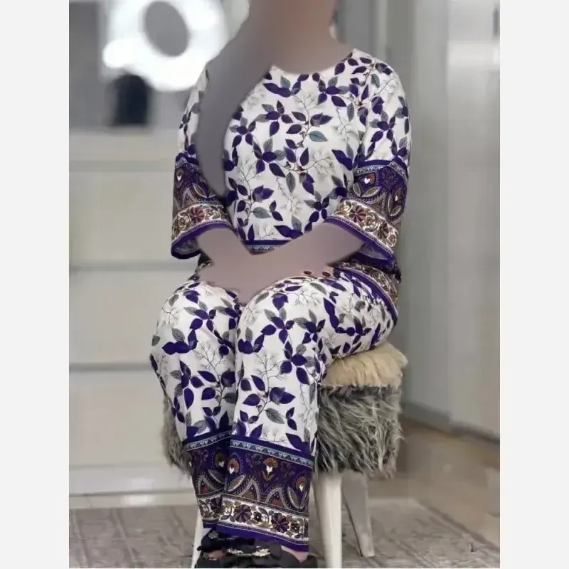 ست بلوز و شلوار نخی زنانه خنک و راحت فری سایز