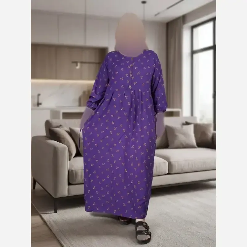 پیراهن گلدار جلو دکمه نخی سایز بزرگ