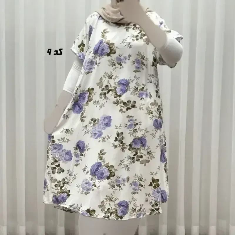 پیراهن کوتاه نخی طرح دار لامبادا فری سایز زنانه