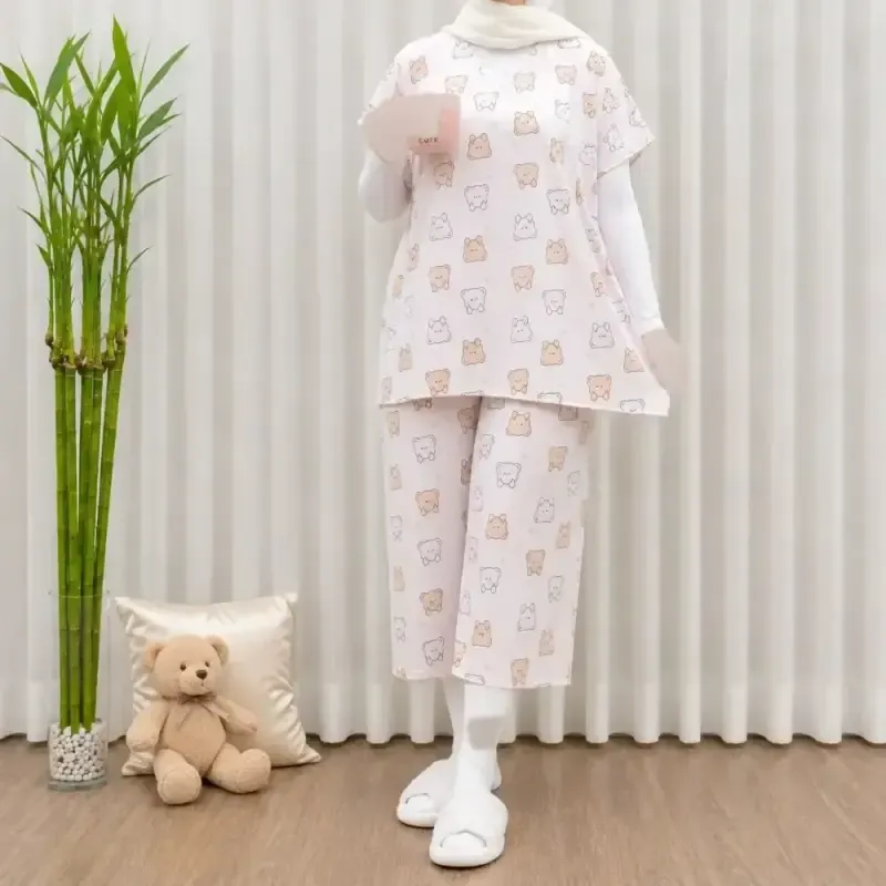 ست تاپ و شلوارک راحتی زنانه نخی مدل ملیح فری سایز مناسب تا سایز 50