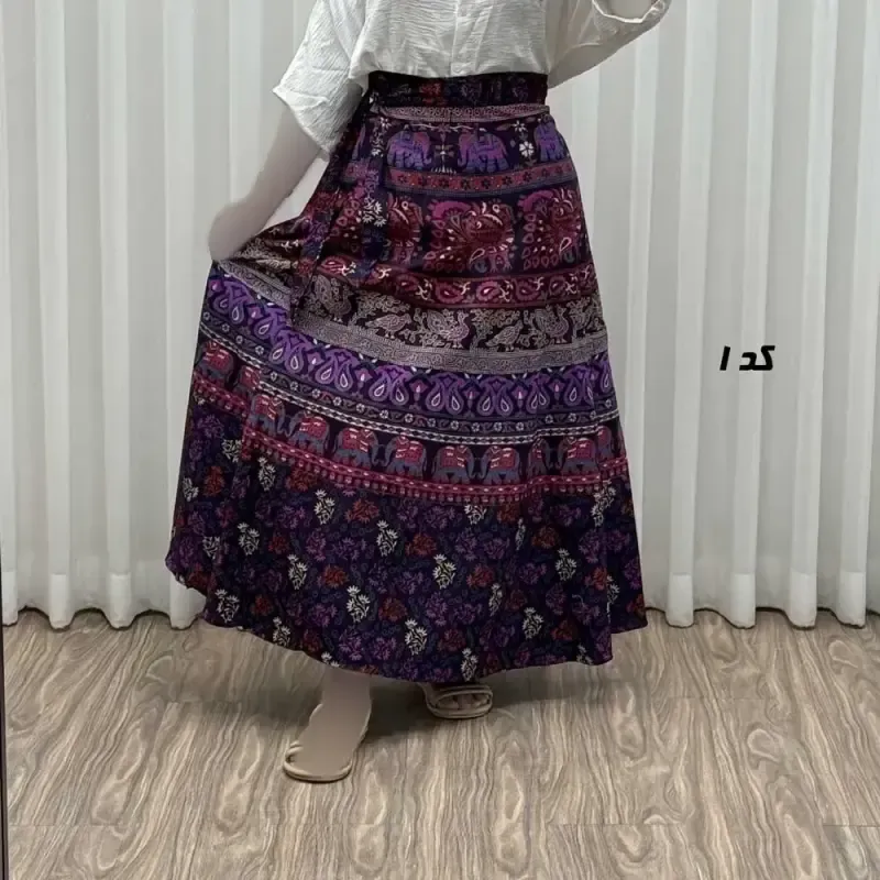 دامن زنانه لنگی کتان فری سایز مناسب تا سایز 52