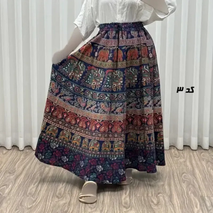 دامن زنانه لنگی کتان فری سایز مناسب تا سایز 52