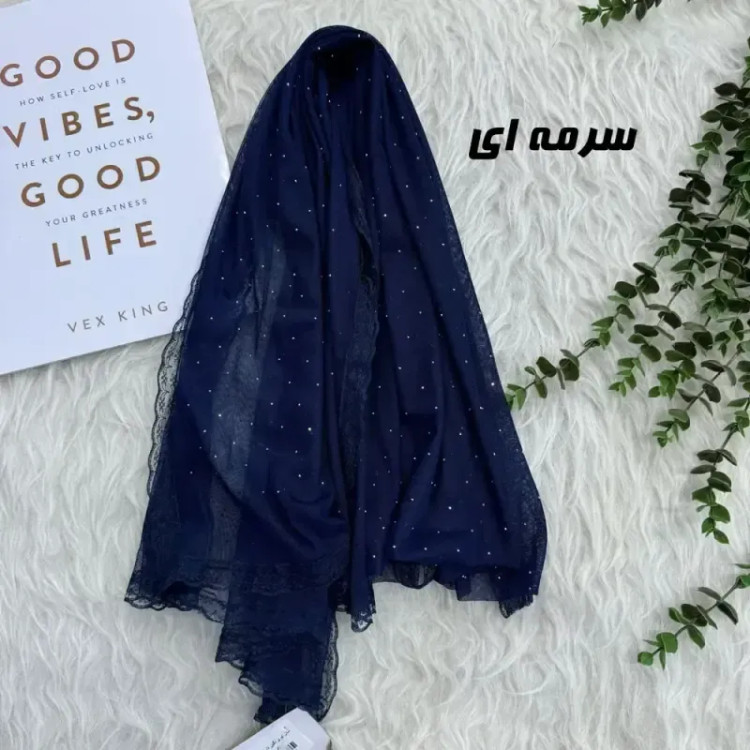 شال توری نگین دار روزمره قواره 180 در 65 سانت مشکی رنگ جنس تور