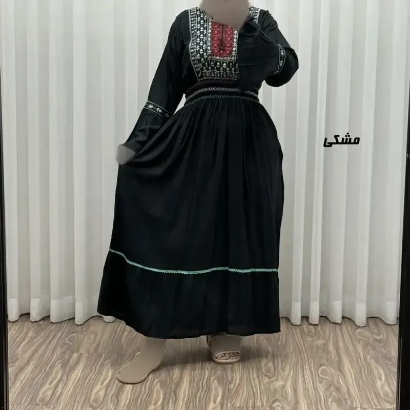 پیراهن نخی گلدوزی زنانه و دخترانه فری سایز مدل نازی کد 1778