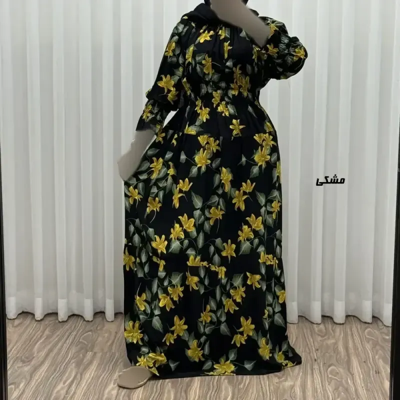 پیراهن ساحلی نخی زنانه و دخترانه مدل پامچال فری سایز مناسب تا سایز 50