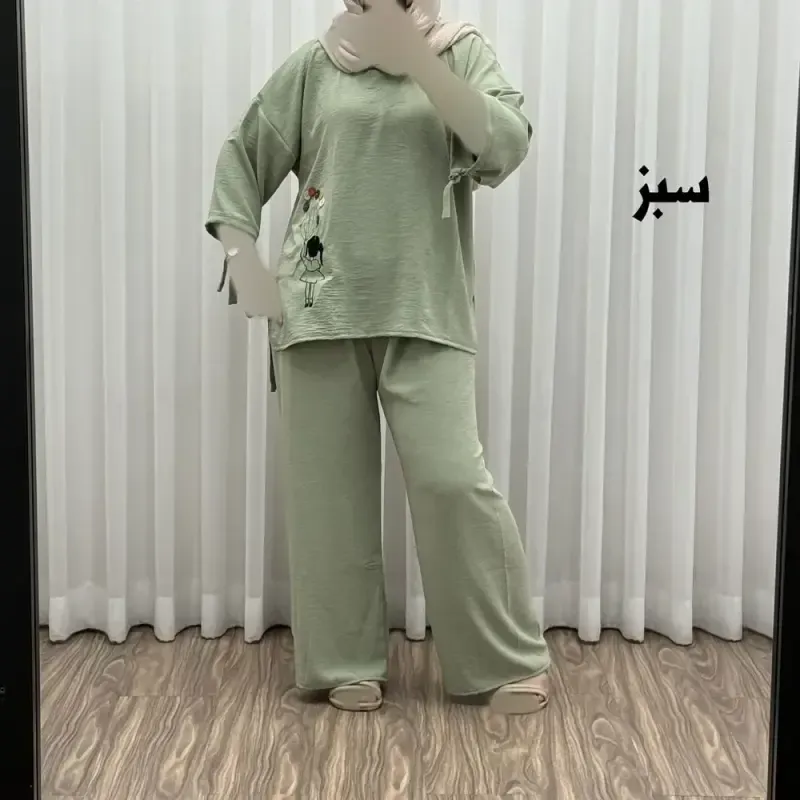 ست بلوز شلوار بادکنکی فری سایز تا 52 ابر و باد چهارفصل شیک و راحت بدون آبرفت و رنگ رفتگی