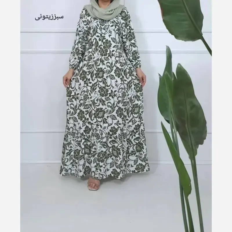 پیراهن ساحلی نخی فلور زمینه سفید فری سایز (38 تا 48) بدون بدن نما