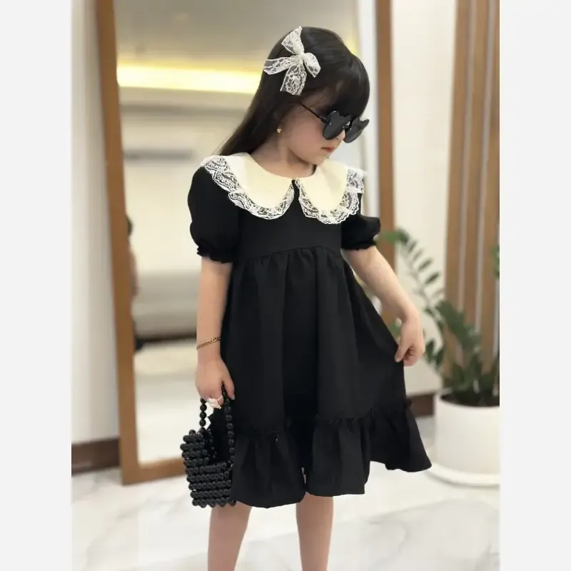 ست 4 تیکه دخترانه پیراهن لنین به همراه کیف و 2 گیره مو سایز 2 تا 8 سال