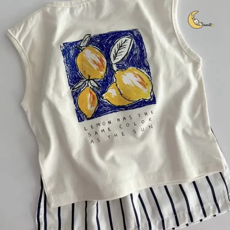 تاپ و شلوارک نخی دخترانه و پسرانه طرح راه راه تابستانی سایز 2 تا 6 سال