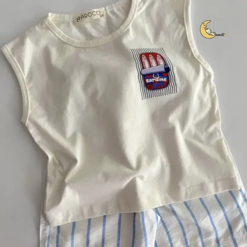 تاپ و شلوارک نخی دخترانه و پسرانه طرح راه راه تابستانی سایز 2 تا 6 سال