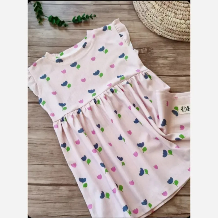 سارافون تابستانه دخترانه نخ پنبه طرحدار مناسب 2 تا 8 سال