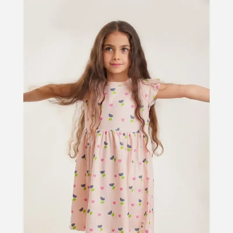 سارافون تابستانه دخترانه نخ پنبه طرحدار مناسب 2 تا 8 سال