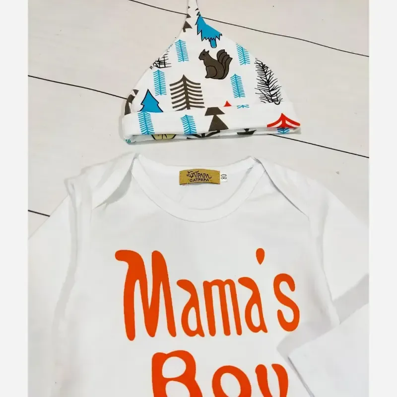 ست لباس سه تکه نوزادی پسرانه طرح Mama's boy جنس نخ پنبه ضد حساسیت سایز 6 ماه تا 2 سال
