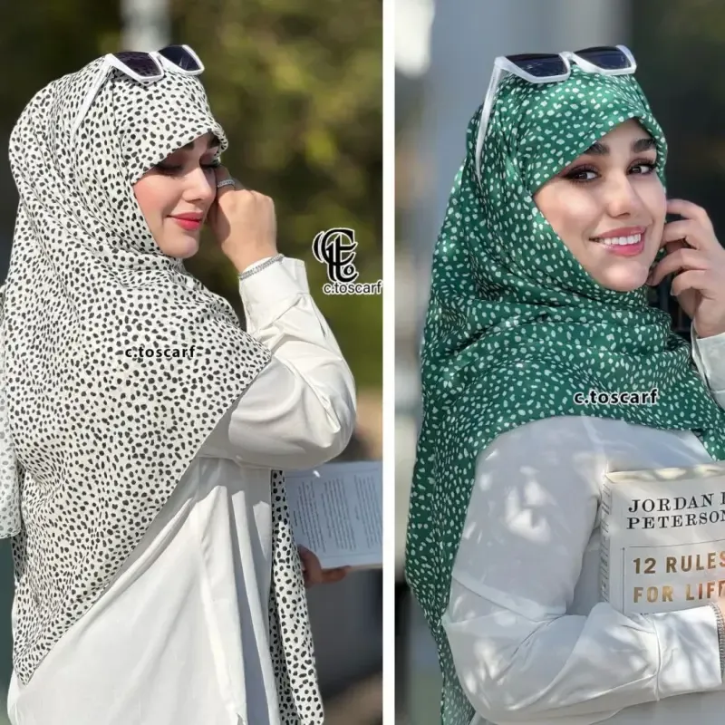 روسری مجلسی طرح سپید قواره 140 نخ کاستوم دور چرخ دوز بدون لیز خوردگی
