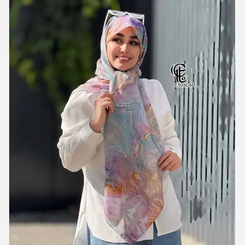 روسری نخی طرح نازلی قواره 110 دور چرخ دوز مزونی