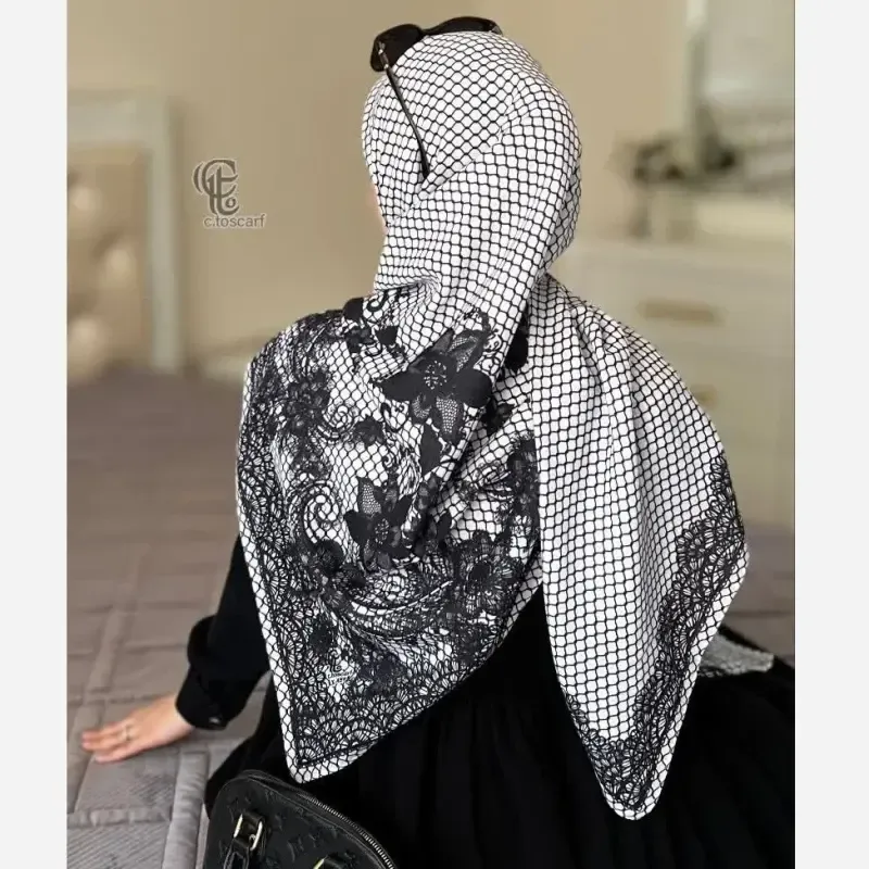 روسری نخی کاستوم طرح گیپور سایز 140 در 140