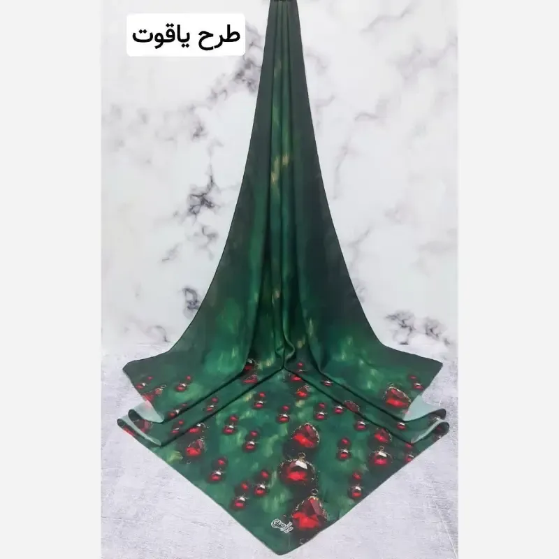 روسری نخ کاستوم طرح یاقوت طرح آذر حاشیه یکنواخت زمینه طرح ریز صورتی