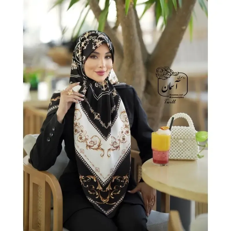 روسری ساتن ابریشم قواره 140 طرح رویا مجلسی