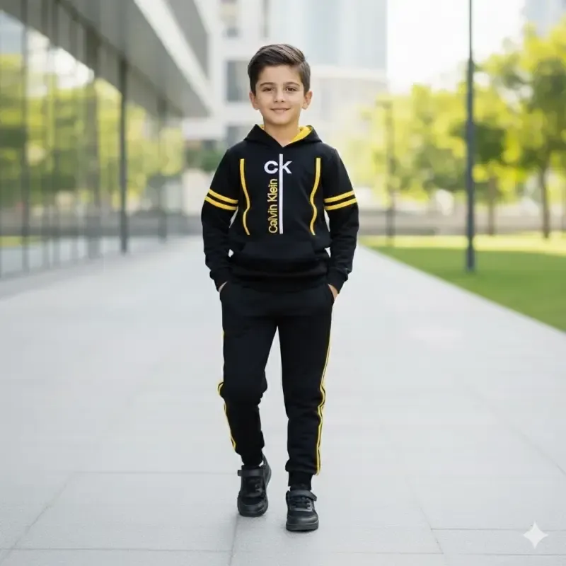 ست هودی و شلوار پسرانه مدل CK رنگ مشکی داخل کرک گرم پاییزه و زمستانه