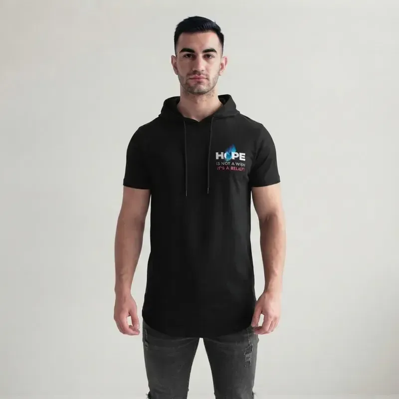 تی شرت مردانه آستین کوتاه الیاف نخی کلاهدار مدل HOPE
