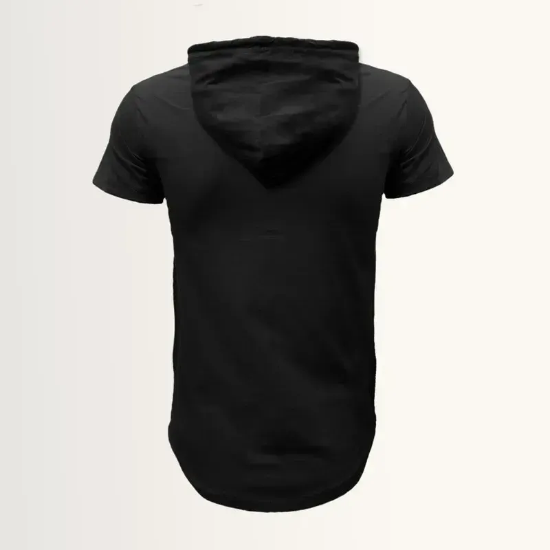 ست تیشرت و شلوار مردانه کلاه دار پنبه ای آستین کوتاه دمپا کش یقه بنددار