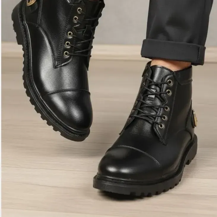 نیم بوت مردانه چرم مشکی خارجی ضد آب و دوردوخت مدل پالرمو سایز 40 تا 44