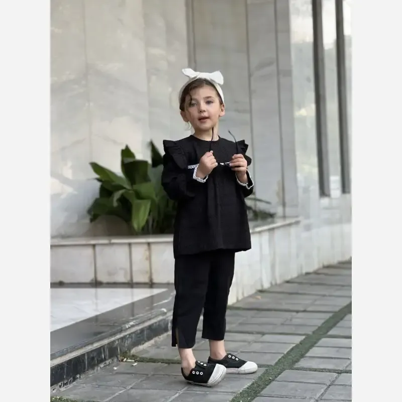 شومیز دخترانه مشکی شانتون نخ مناسب 1 تا 8 سال