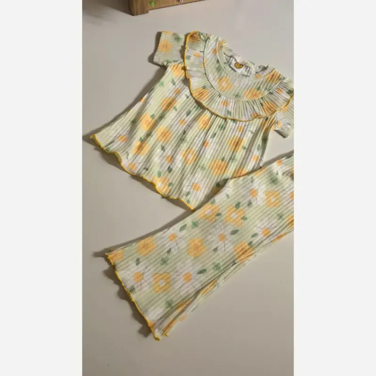ست بلوز شلوار راحتی دخترانه طرح دار خنک تابستانی 1 تا 12 سال