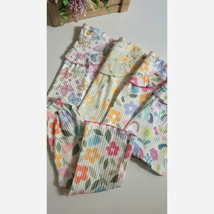 ست بلوز شلوار راحتی دخترانه طرح دار خنک تابستانی 1 تا 12 سال