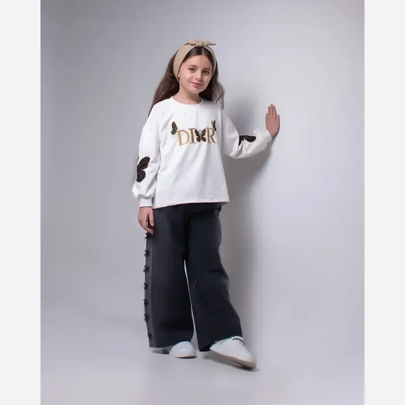 بلوز و شلوار جین دخترانه پنبه دورس لاکرا و لی گرم دار سایز 50 تا 65
