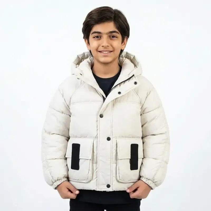 کاپشن باکسی پسرانه شیری