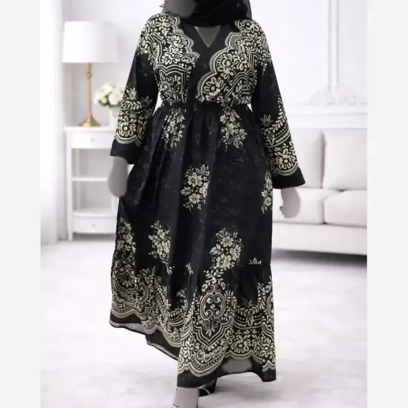 پیراهن ساحلی زنانه فلور حاشیهدار چپ و راستی فری سایز 38 تا 48