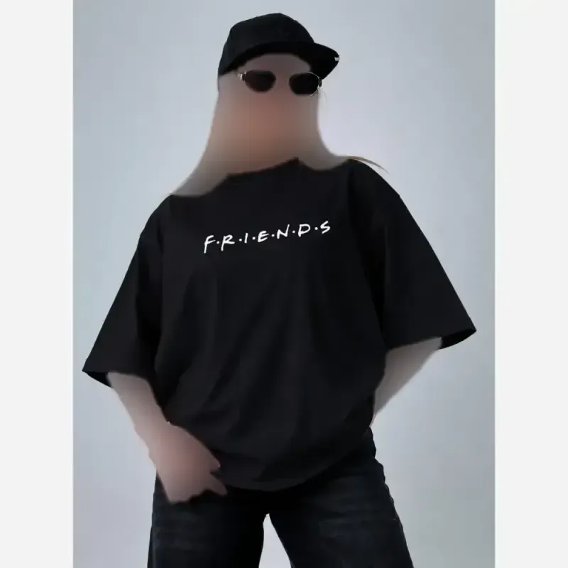 تیشرت باکسی طرح friends جنس پنبه سوپر فری سایز