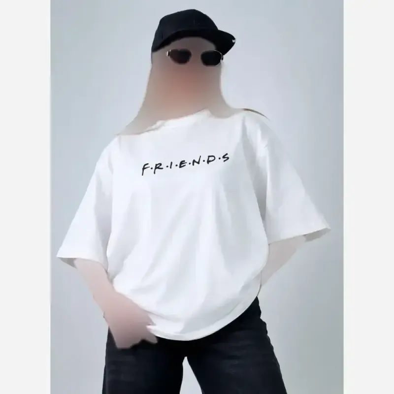تیشرت باکسی طرح friends جنس پنبه سوپر فری سایز