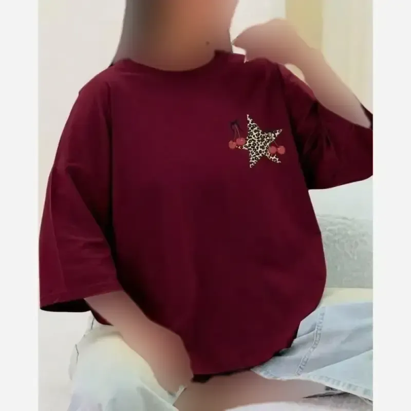 تیشرت باکسی پنبه سوپر طرح ستاره و گیلاس فریسایز مدل دایانا